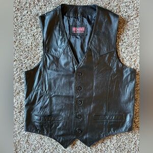 Cody James Western Wear Black Genuine Leather Vest Mens Medium EUC Like New